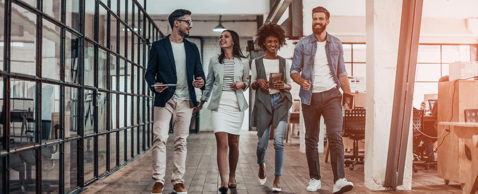 Group walking in office