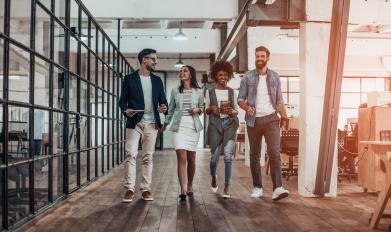 Group walking in office